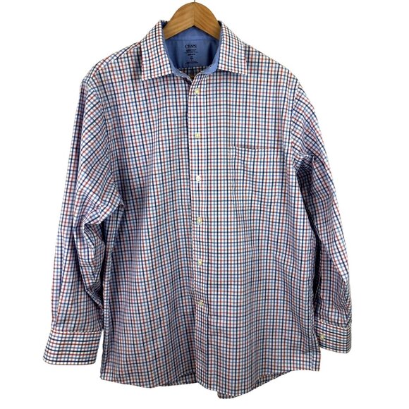 Chaps Coolmax Mens Reg Fit 16-1/2, 32-33 L Red White Blue Check Button Up Shirt - Picture 1 of 9